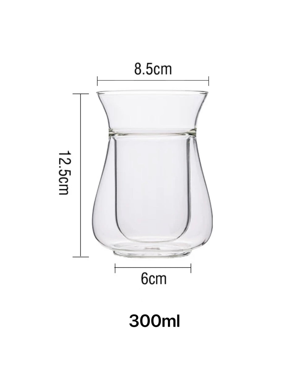 (Gift Box) 300ml Double Wall Serving Glass Cup with Lid w/ Teaballs Options