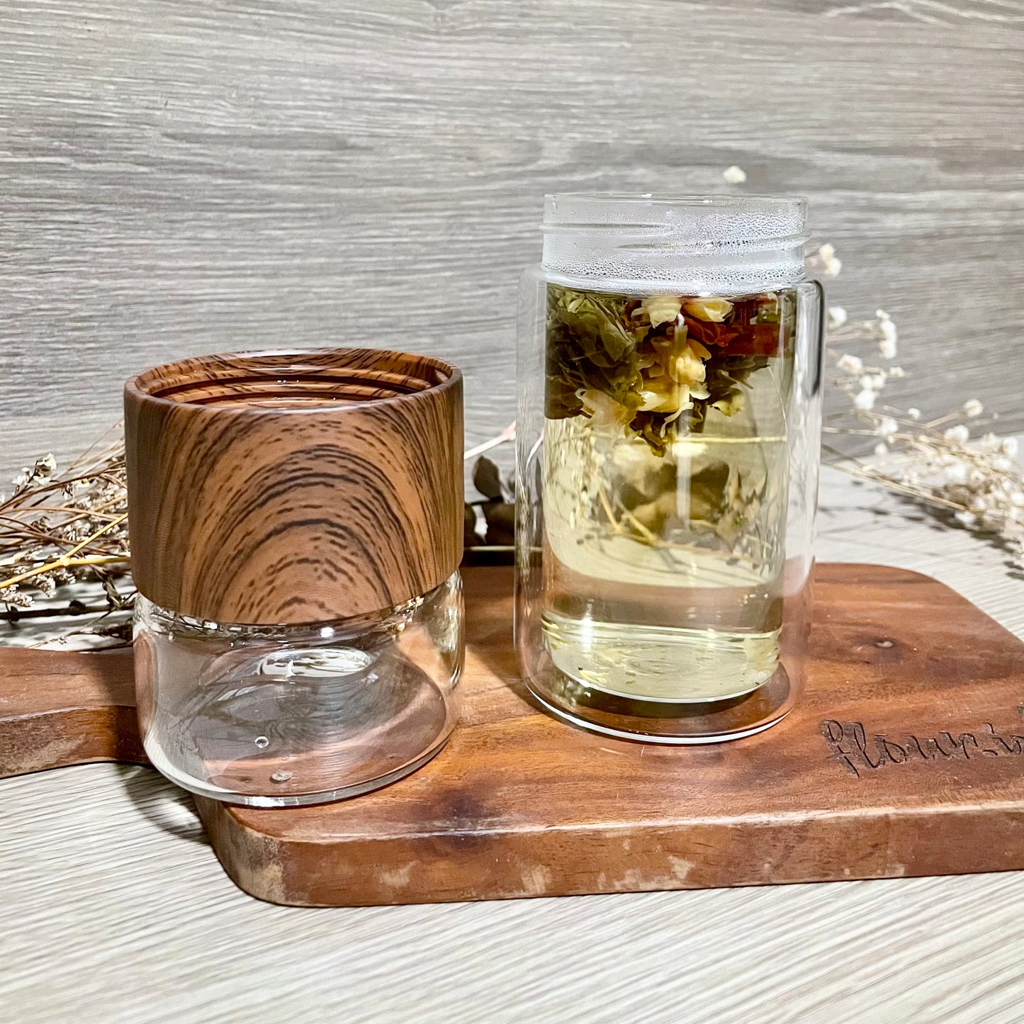 (Gift Box) 300ml Double Wall Glass Tumbler [Tea leave & Water Separator] /w Tea Options