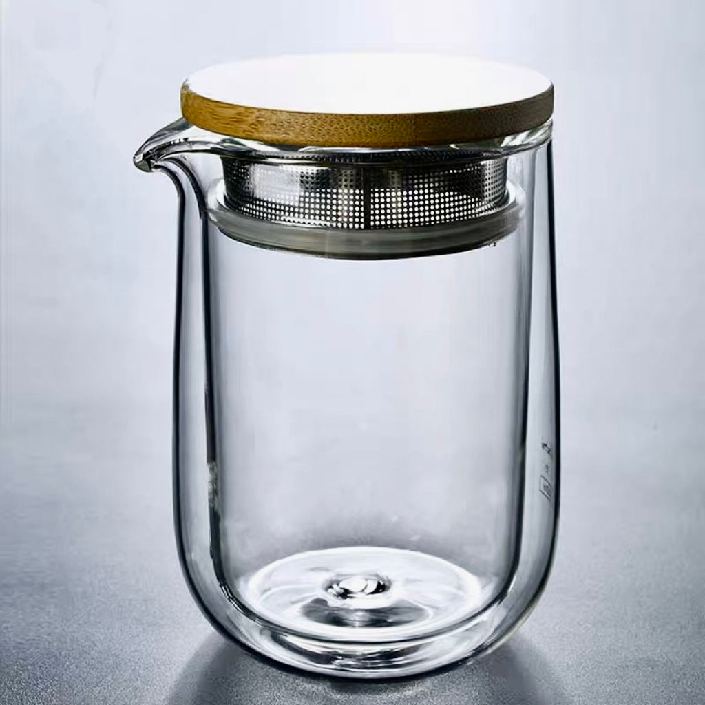 (Gift Box) Double Wall Glass Brew & Serve Tea Set w/ Blooming Teaballs