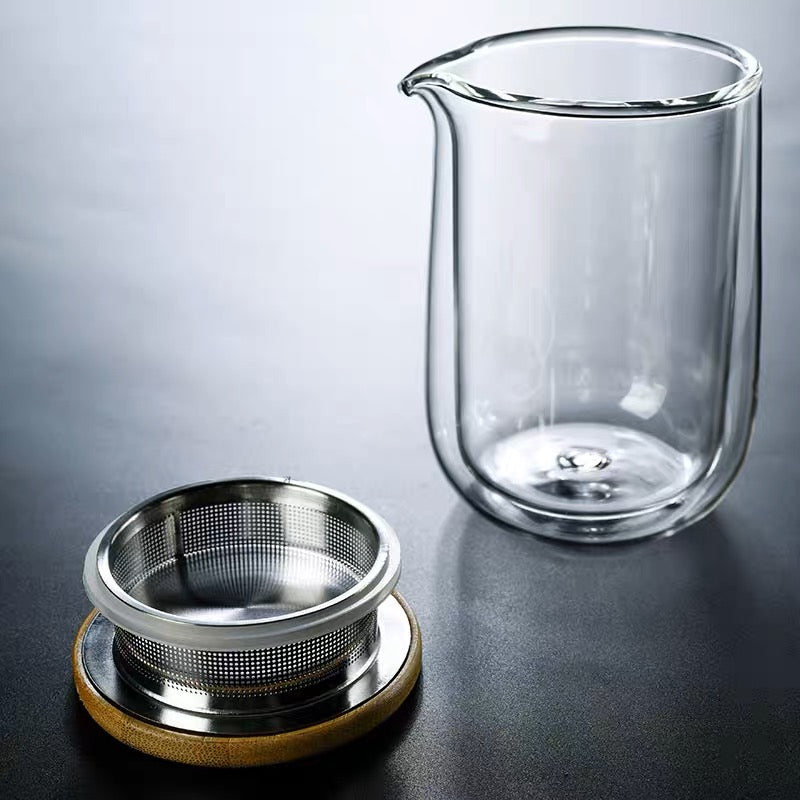 (Gift Box) Double Wall Glass Brew & Serve Tea Set w/ Blooming Teaballs