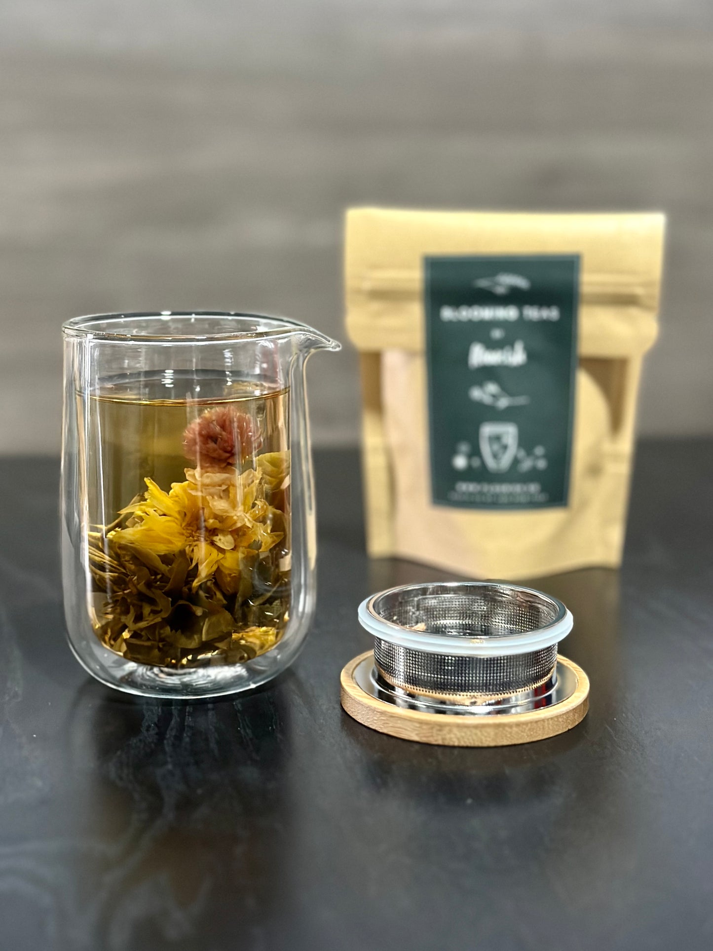 (Gift Box) Double Wall Glass Brew & Serve Tea Set w/ Blooming Teaballs