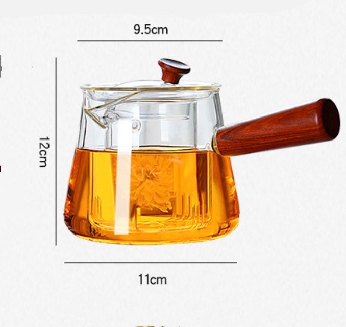 (Gift Box) 750ml Wooden Handle Heat-Resistant Glass Teapot w/ infuser/Lid & Tea options
