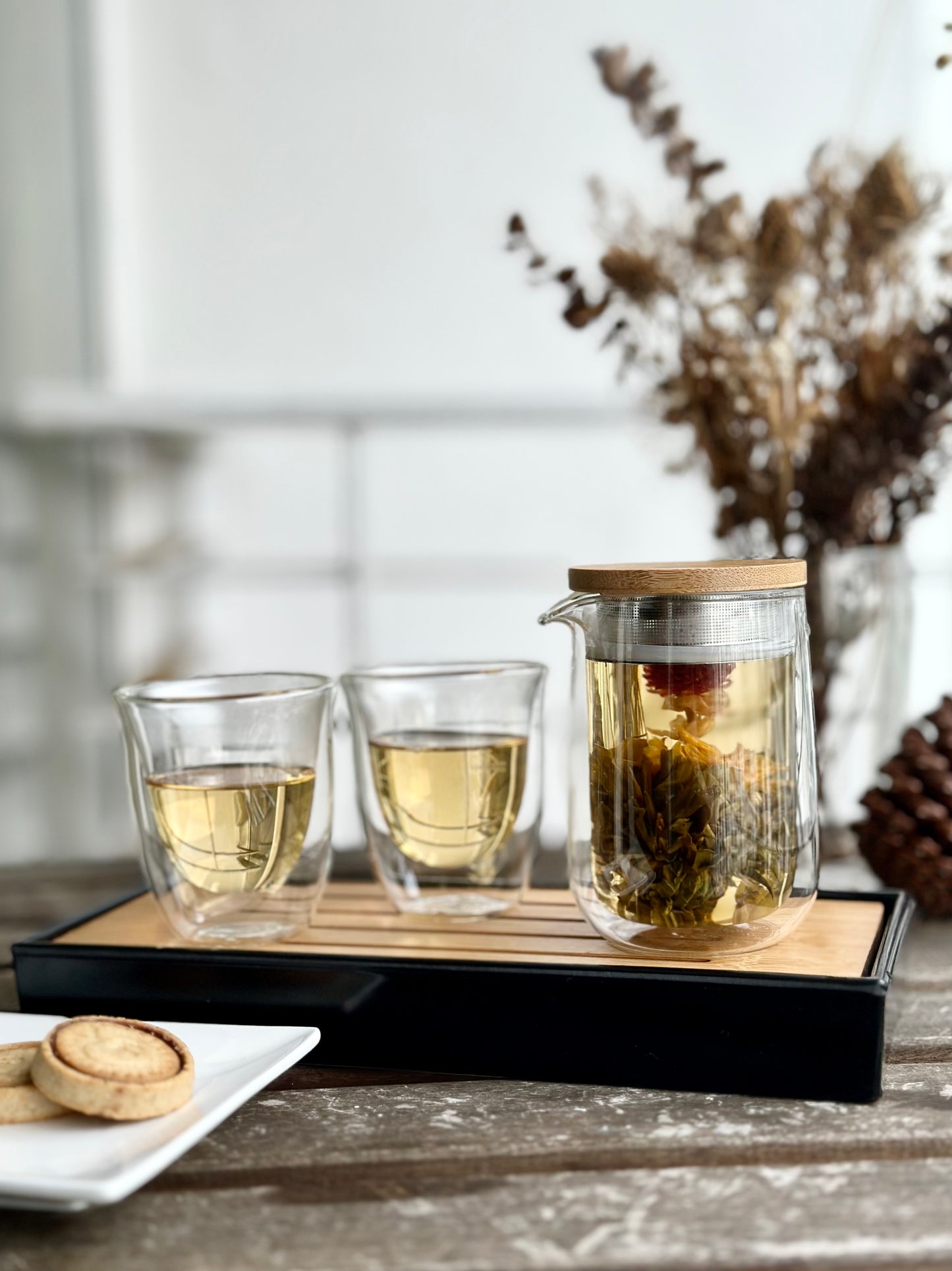 [Christmas Gift] Brew & Serve Glass Cup  w/ Blooming Teaballs