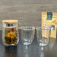 (Gift Box) Double Wall Glass Brew & Serve Tea Set w/ Blooming Teaballs